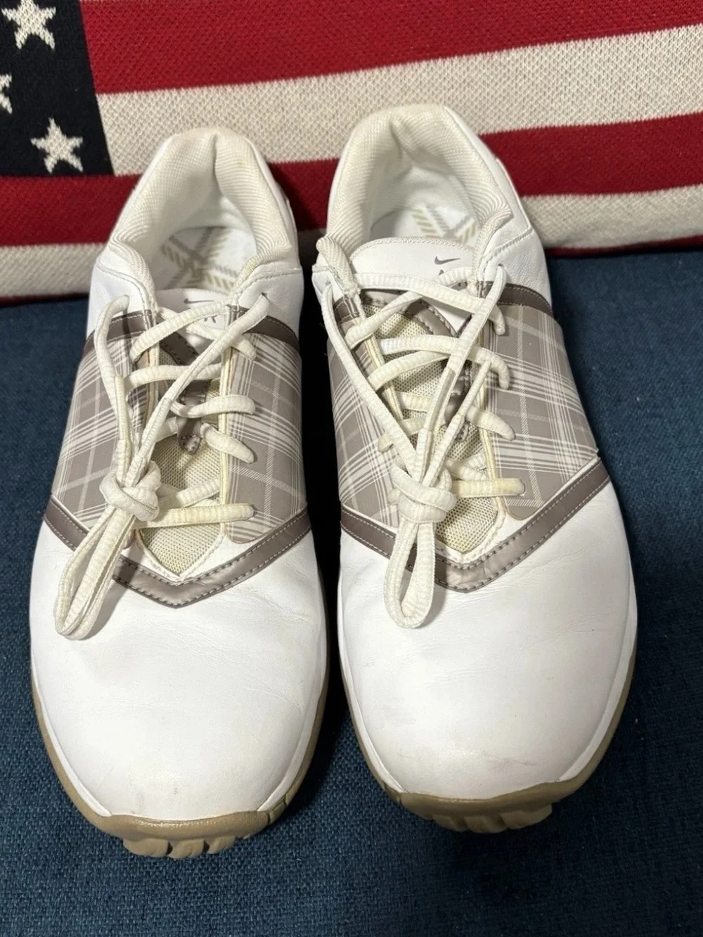 Nike Women's White and Beige Golf Shoes with Plaid Accent - Picture 3 of 9